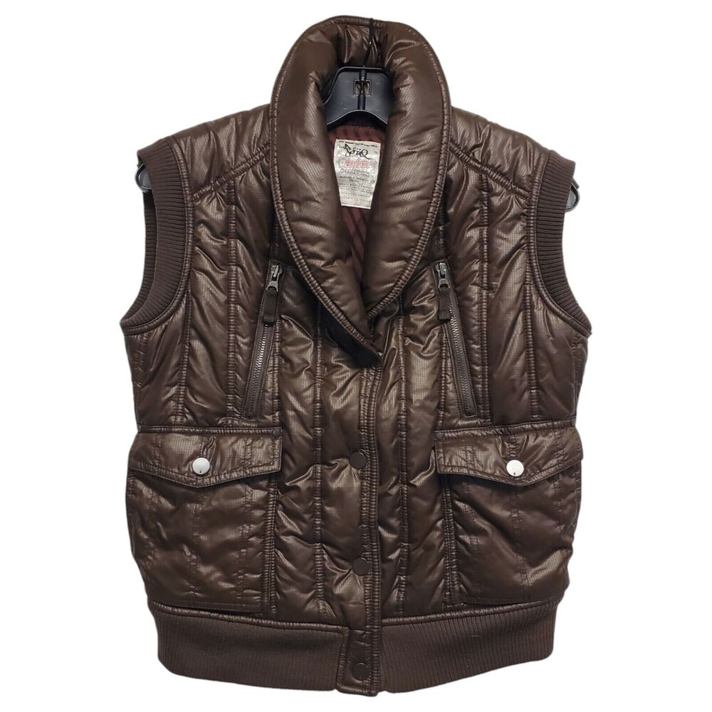 Vintage TRIPLE FIVE SOUL Vest Women Medium Brown Puffer Full-Zip Hip Hop Y2K 90s
